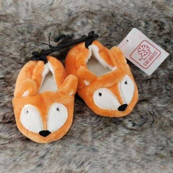 Swiggles Orange Fox plush‎ ears Kids Slippers Infants Size 2 - Picture 1 of 5